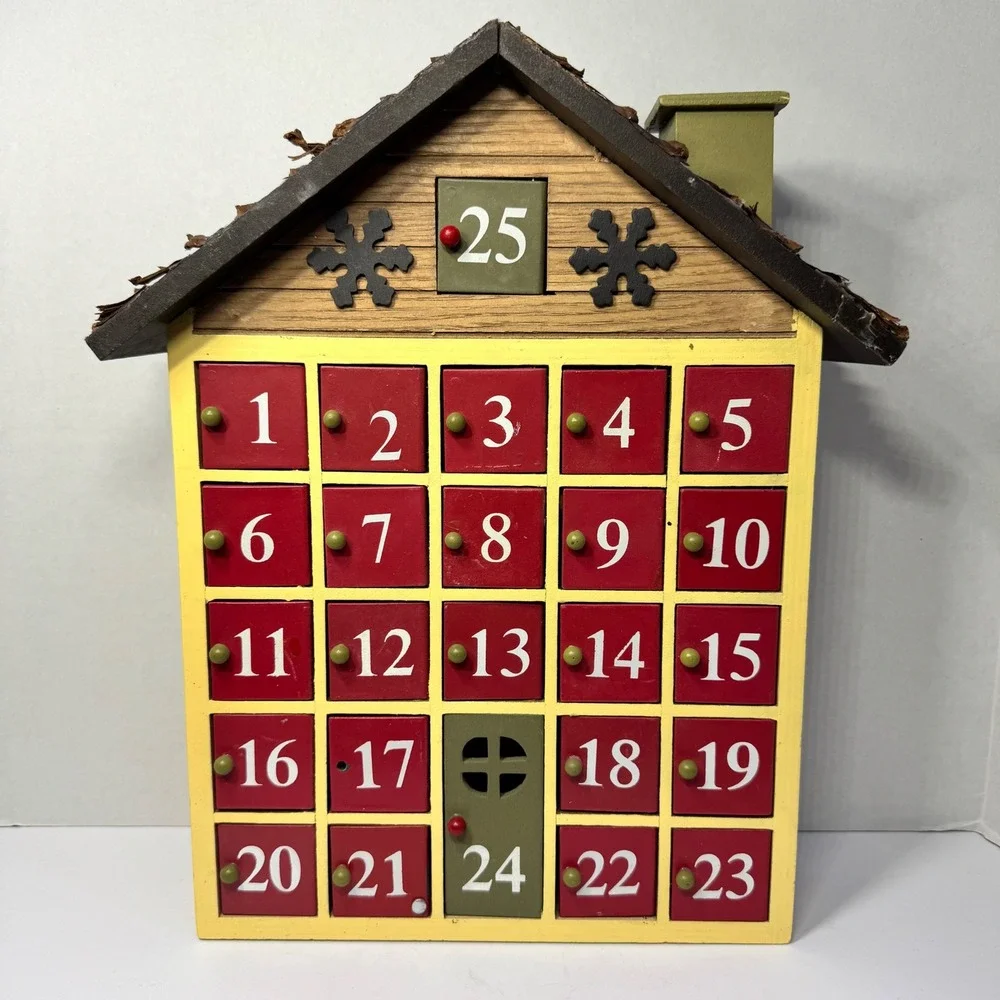 Wooden Christmas Advent Calendar House 25 Day‎ Countdown Red Yellow Green 14in